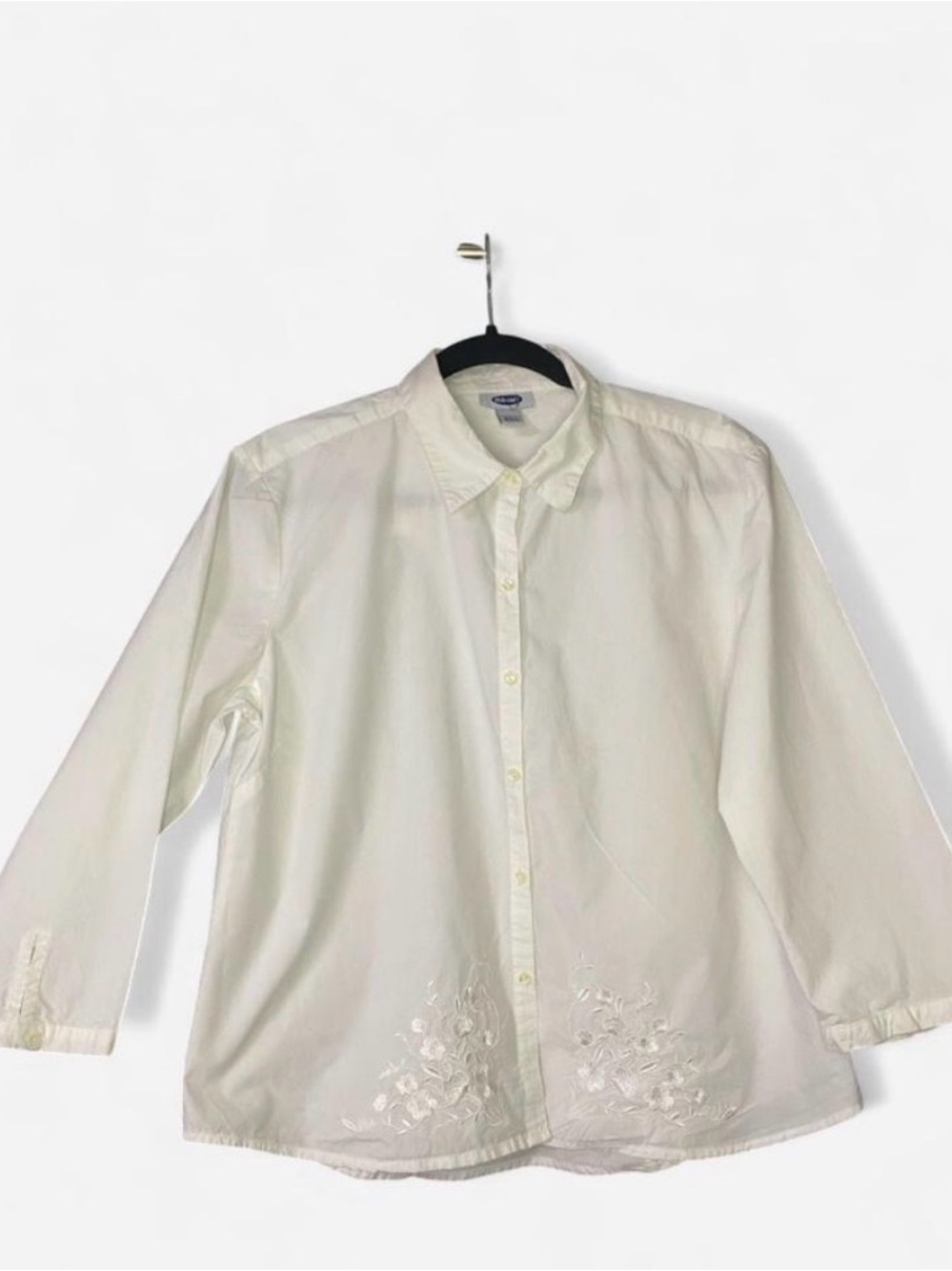 Old Navy White Button-Down Shirt with Floral Embroidery - Kids